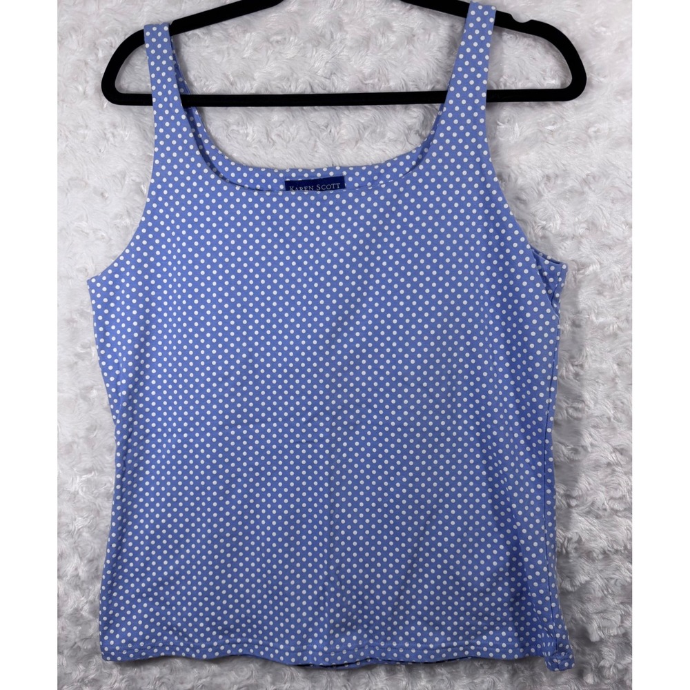 Karen Scott Womens Size L Blue Polka Dot Built-In Shelf Bra Tank Top